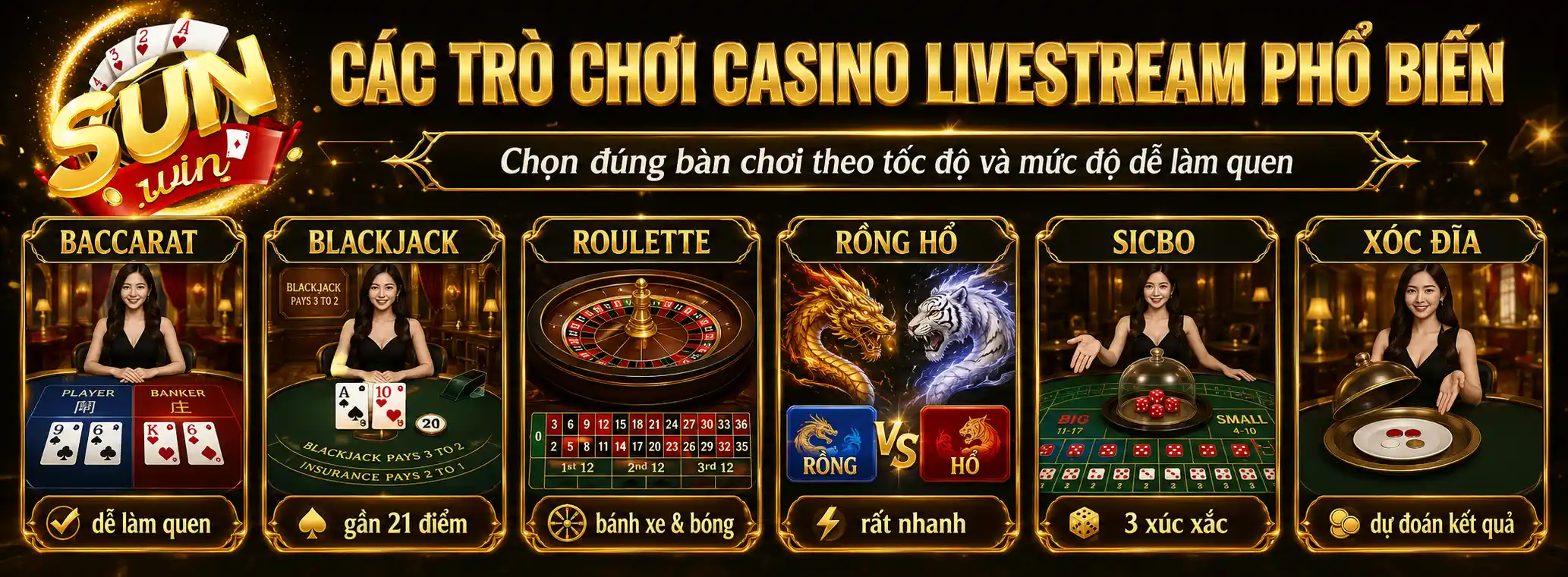 Casino Livestream Sunwin – Khám Phá Sảnh Dealer Trực Tiếp 2026 5 Các trò chơi Casino Livestream Sunwin phổ biến